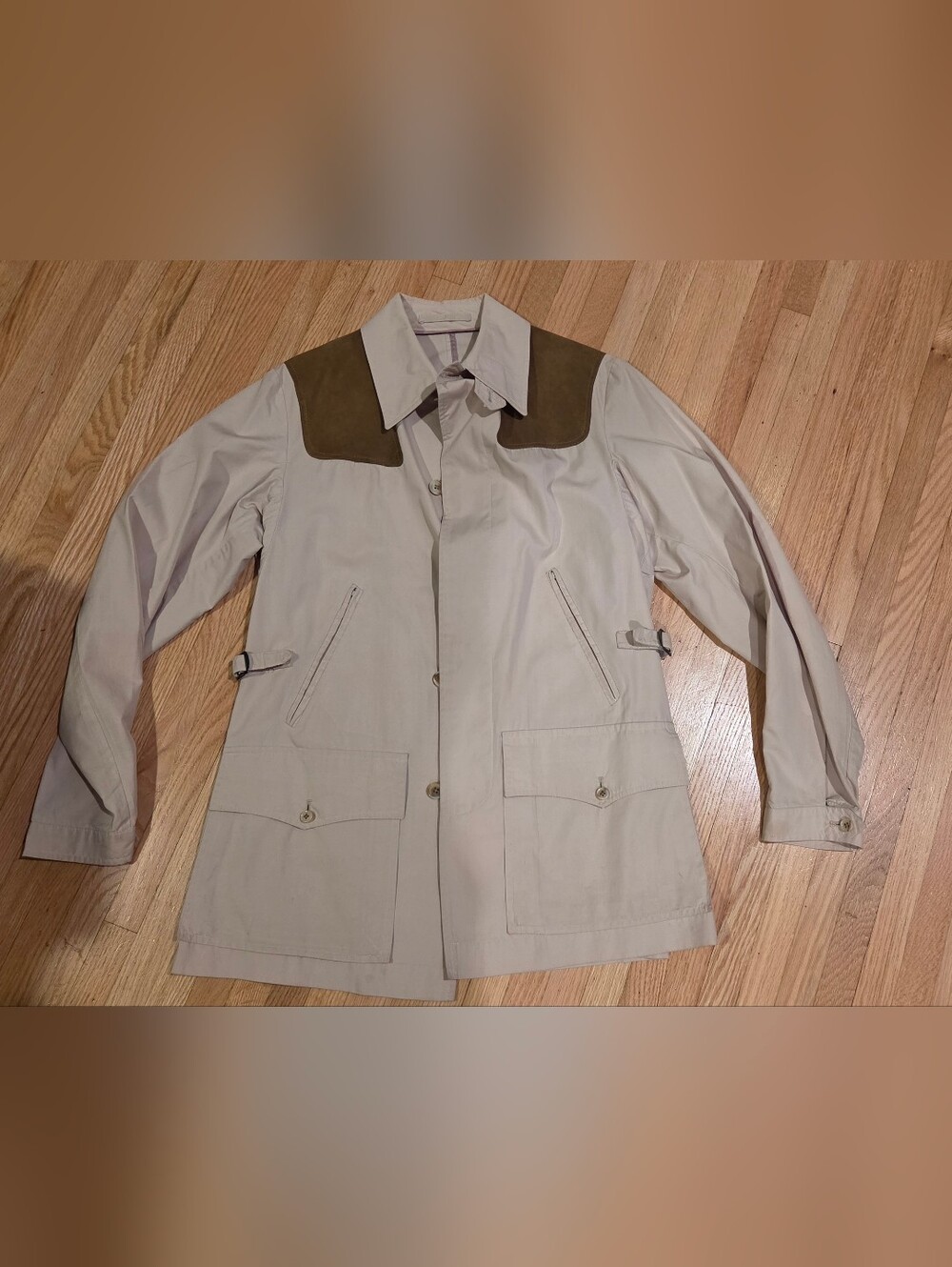 Vintage Invertere Light Beige Utility Jacket with Suede Elbow Patches